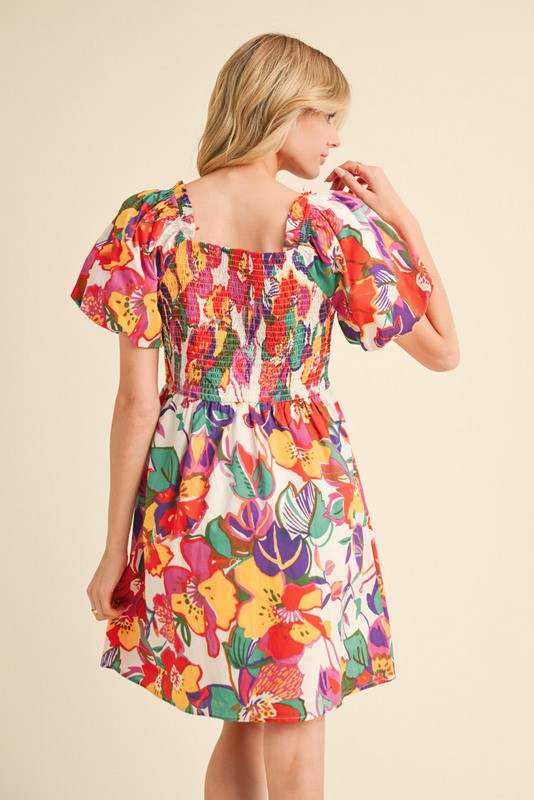 Floral Print Smocked Dress