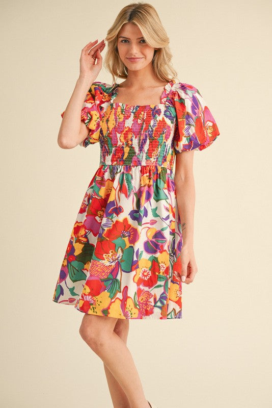 Floral Print Smocked Dress