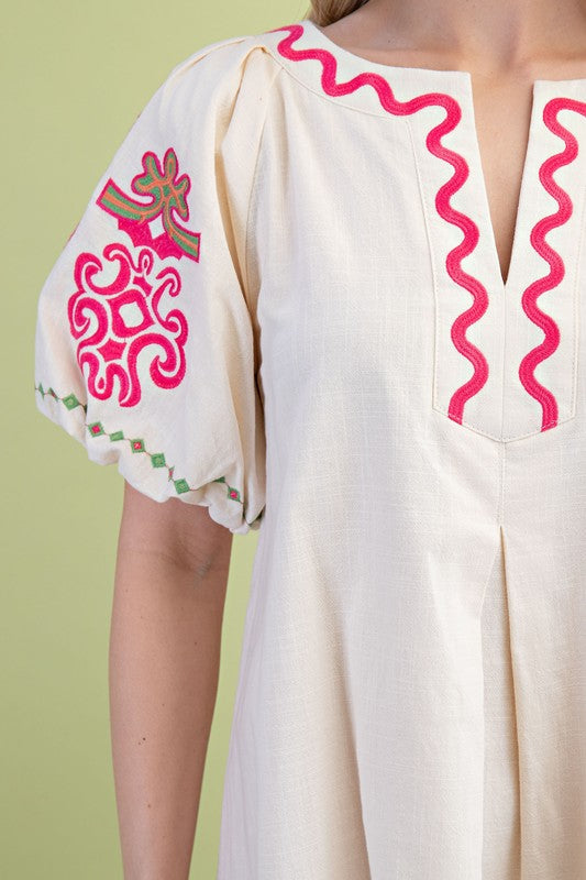 Embroidered pleated dress