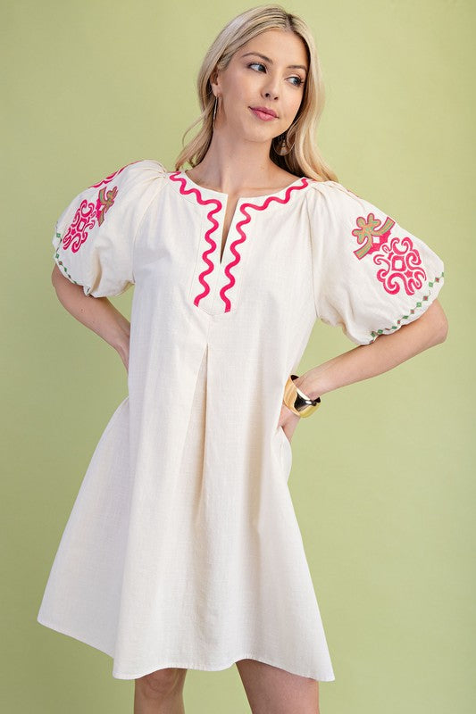 Embroidered pleated dress