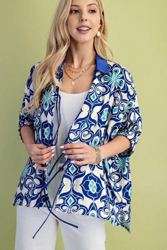 Printed Elastic Dolman Sleeve Top