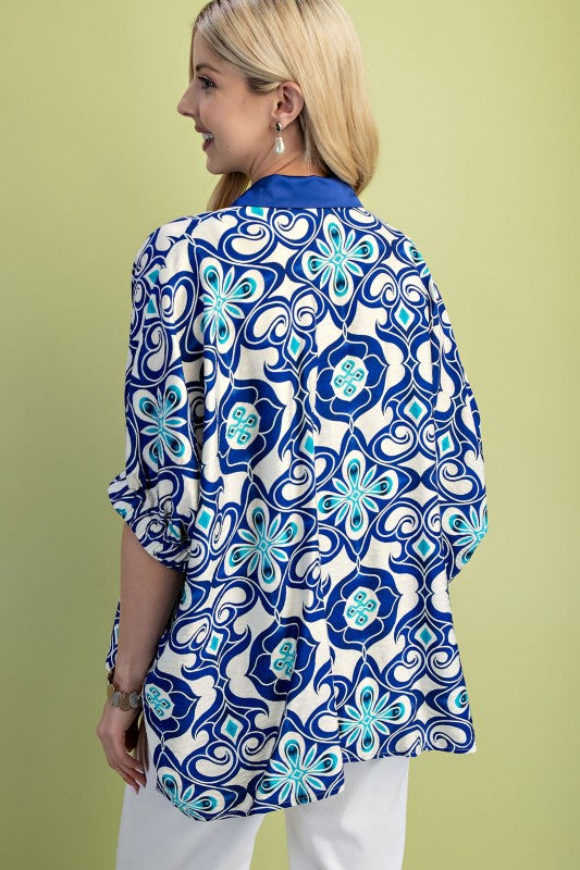 Printed Elastic Dolman Sleeve Top