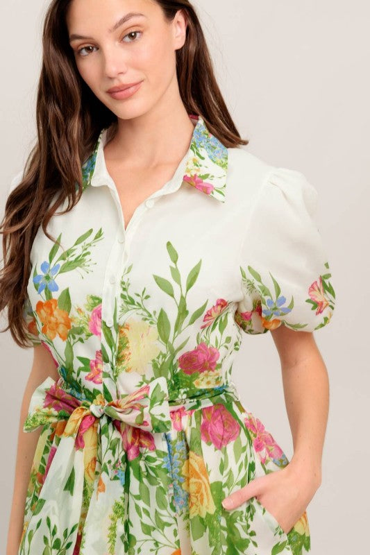 Printed Midi Dress ivory