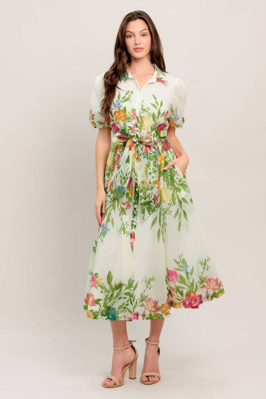 Printed Midi Dress ivory