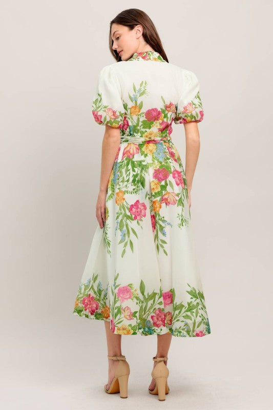 Printed Midi Dress ivory