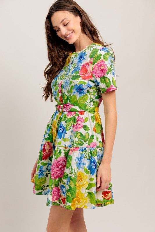 A Printed Woven Mini Dress