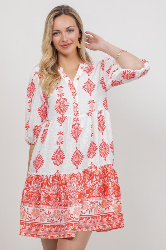 Soft Bloom Babydoll Button Front Dress