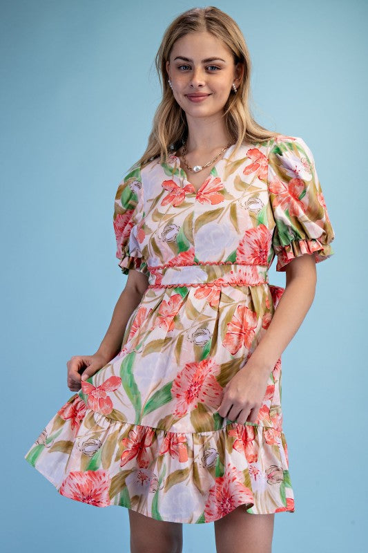 Floral Pleated Skirt Mini Dress