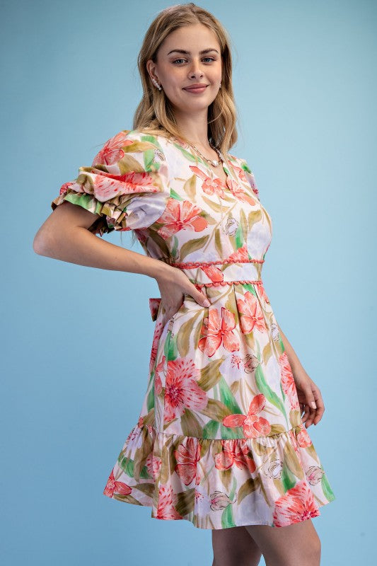 Floral Pleated Skirt Mini Dress