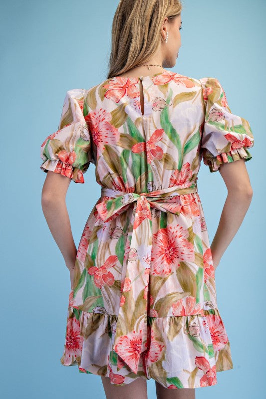 Floral Pleated Skirt Mini Dress