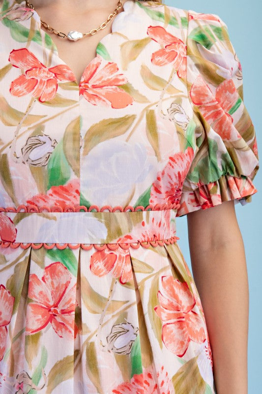 Floral Pleated Skirt Mini Dress