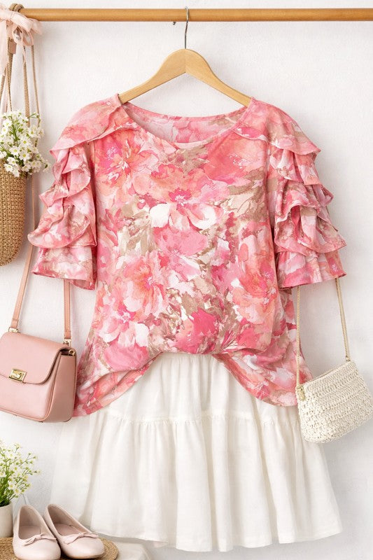 Plus Size Rose Blossom Ruffle Blouse