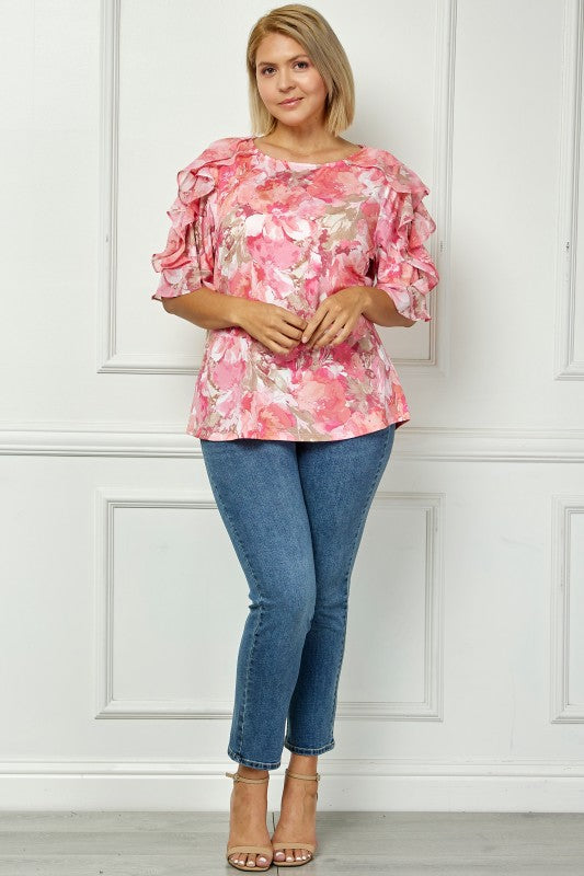 Plus Size Rose Blossom Ruffle Blouse
