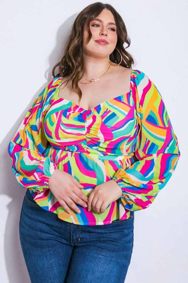 Plus size printed woven top